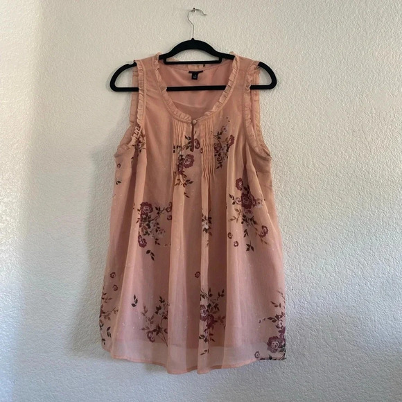 Torrid Peach Floral Chiffon Ruffle Trim Keyhole Sleeveless Tank Top Size 1X - Picture 7 of 9